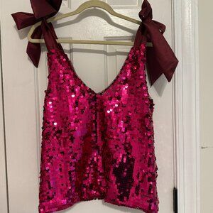 NWT Maeve Anthropologie Pink Sequin Bow Top